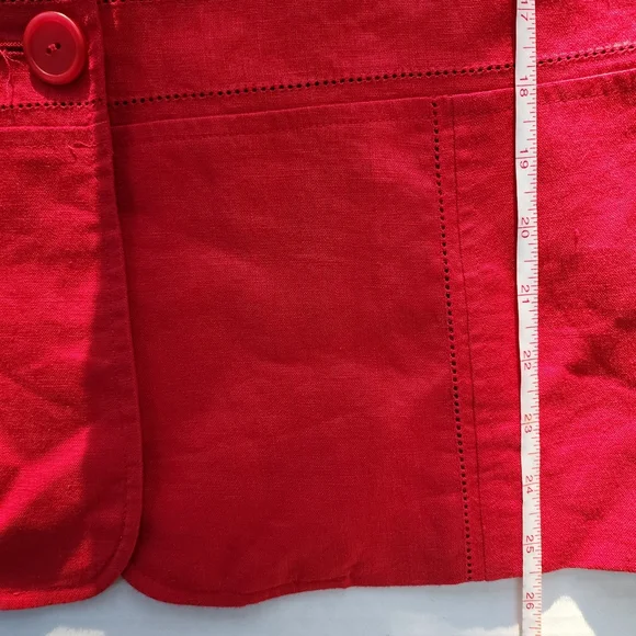 Style & Co. Women Red Linen Perforated Single Button Structured Blazer - Picture 11 of 15